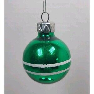 Vintage East Germany Glass Christmas Ornament green with white stripes